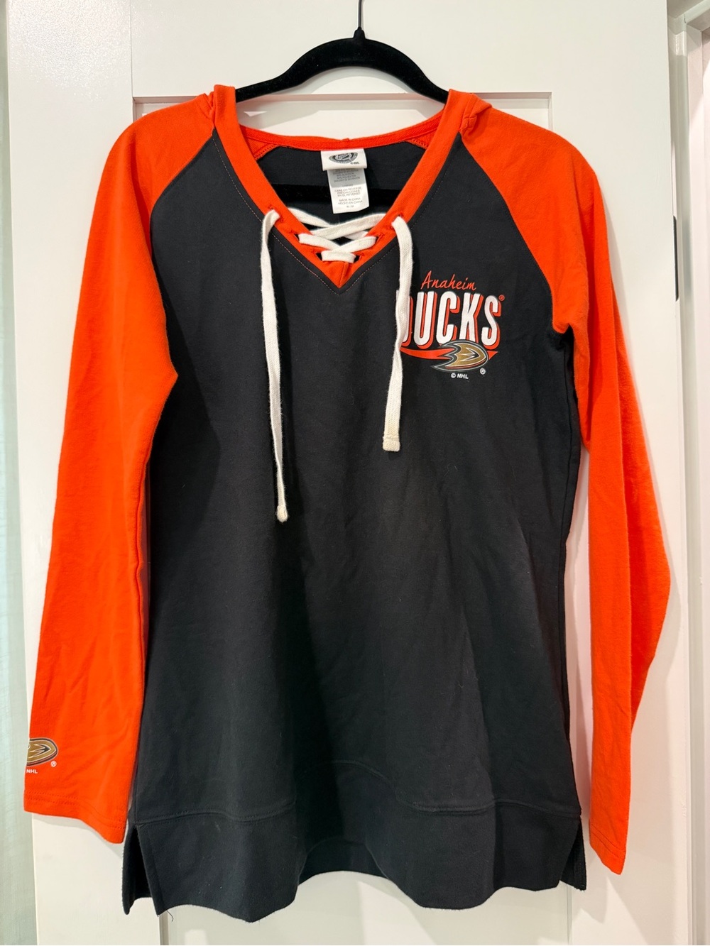 NHL Anaheim Ducks Women's Long Sleeve Lace-Up Hoodie T-Shirt V-Neck